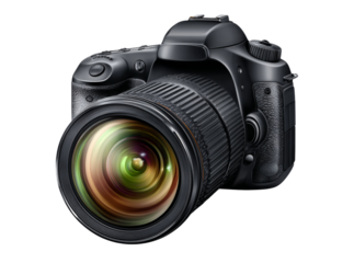 Professional dslr camera with large lens isolated on black background, Isolated On Transparent Background, Png, Cut Out