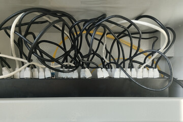 fiber optic internet computer network switch with signal transition to twisted pair inside an open...