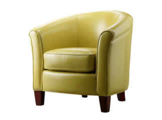 Modern yellow leather tub chair comfortable seating furniture, Isolated On Transparent Background, Png, Cut Out