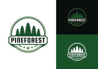 This is a pine forest logo with a vintage badge style. This logo is suitable for forestry, rangers, outdoor communities, nature lodges, and such.