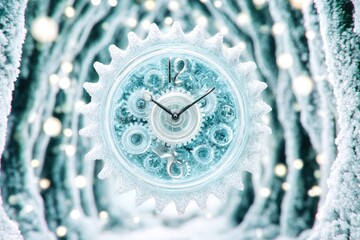 Frozen clock in a winter wonderland