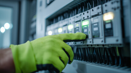 技術者がスマート分電盤をタッチ操作