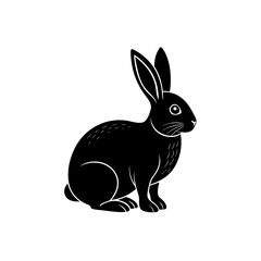 Obraz premium Silhouette of a sitting rabbit with upright ears, isolated on white background