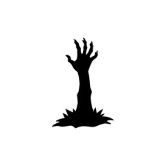 Silhouette of a Zombie Hand Rising from the Ground – Spooky Halloween Vector Isolated on White Background
