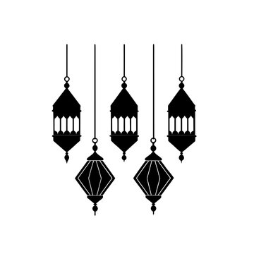 Silhouette of Hanging Lanterns &ndash; Aakash Kandil Diwali Decoration Vector Isolated on White Background