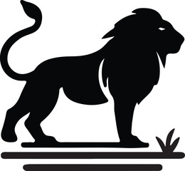 Black and white vector cartoon illustration of a wild lion silhouette