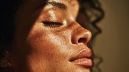 Warm-toned Facial Care Setting Highlighting Natural Light on Skin With Emphasis on Beauty and Relaxation During a Peaceful Moment