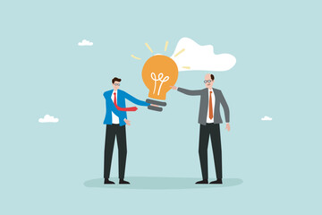 Two businessmen with a light bulb Sharing an idea illustration