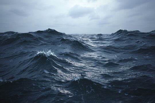 Dark, stormy ocean waves under a gray sky