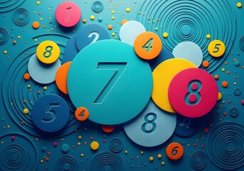 Obraz premium Colorful circular numbers 1 2 4 5 6 7 8 on textured blue background circle