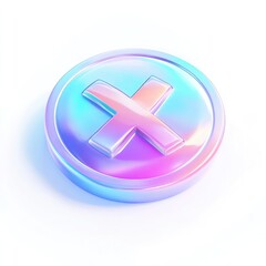 Obraz premium Iridescent cross button on white background with a glossy finish and pastel color gradient effect