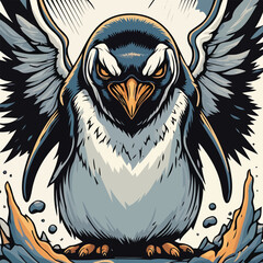 A penguin rested on ice in a highly detailed and visually stunning illustration, perfect for creative projects, backgrounds, and artistic designs that capture attention and inspire imagination