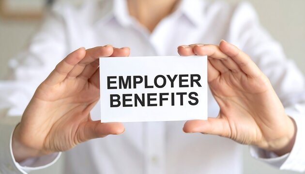 Hands holding a card with the words Employer Benefits