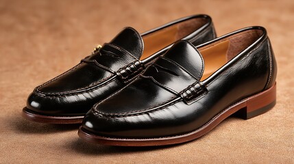 Shiny Black Leather Penny Loafers with Brown Soles