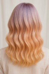 Fototapeta premium Back profile of a beautiful model with straight, long blond hair