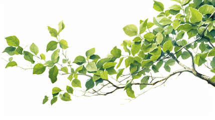 Obraz premium Big branch, green leaves, white background 