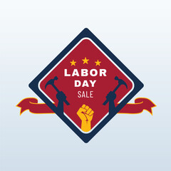 bold red labor day badge with raised fist