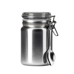 Stainless Steel Storage Jar with Attached Spoon -