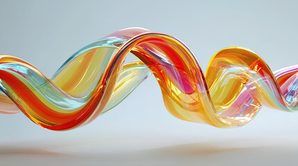 3d abstract liquid glass transparent clear ribbon wave line render. Rainbow fluid flow curve shape with dispersion light, holographic gradient texture. Flying glossy design element Stock Illustration