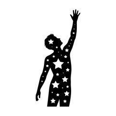 silhouette of a person reaching for the stars, symbolizing ambition and dreams