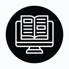 E Learning, Computer Vector Icon, Isolated Vector Circular Style Icon