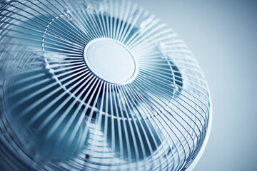 Close-up of an air conditioner fan on a white background, with a close-up view. an award-winning photography piece.