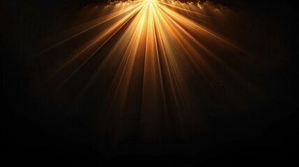 Stunning display of golden light beams radiating from central point, creating dramatic and ethereal atmosphere. contrast against dark background enhances visual impact, evoking feelings of warmth