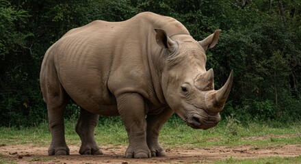 Obraz premium Majestic White Rhinoceros in Natural Habitat, Detailed Portrait