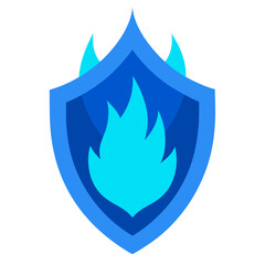 Blue shield with cyan flame and horns icon