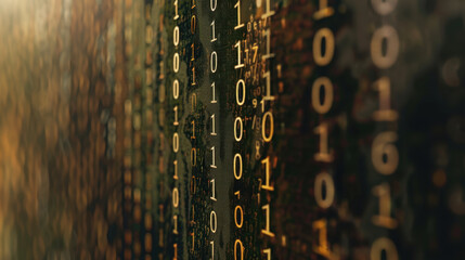 Digital binary code creates mesmerizing pattern, showcasing blend of ones and zeros. This abstract representation symbolizes technology, data processing, and digital world