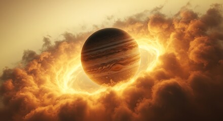 Fototapeta premium Planet Jupiter Surrounded by a Fiery Nebula