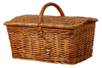 Rectangular wicker picnic basket with lid and handle