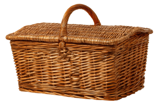 Rectangular wicker picnic basket with lid and handle