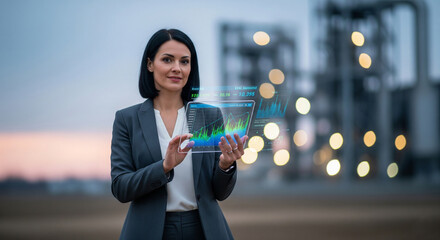 Female Engineer Monitoring Factory Emissions Live
