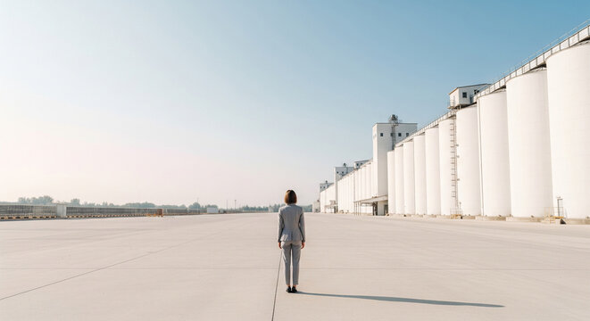 Lone Auditor Surveying Industrial Silos