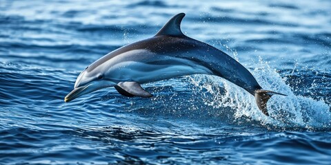 A deep blue sea where dolphins create ripples as they leap into the air