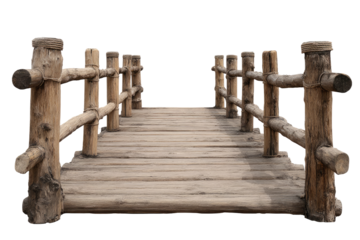 Wooden bridge with rustic, natural railings