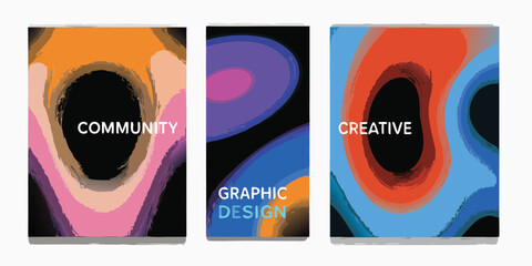 Abstract organic shapes with text overlays