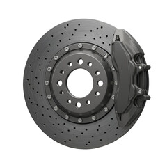 3D Illustration of a Grey Metallic Car Disc Brake Isolated on Black