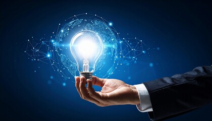 Brilliant idea concept presented with shining lightbulb and global network connections for business innovation