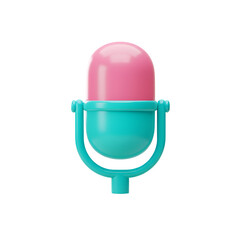 3D Illustration of a Pink and Teal Microphone Isolated on Transparent Background