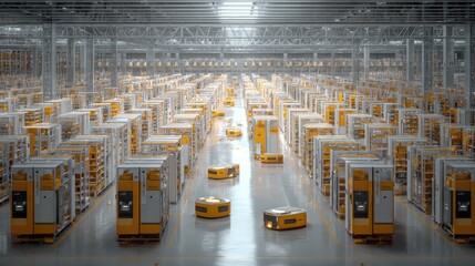 Automated warehouse robots moving goods