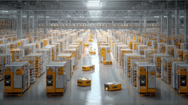 Automated warehouse robots moving goods