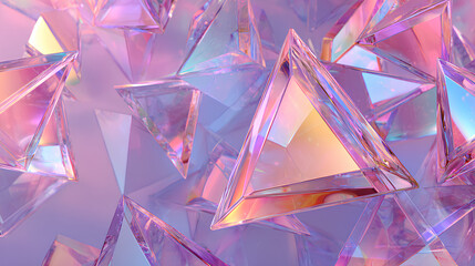 Abstract 3d background with glass transparent triangle plate shapes, iridescent light purple holographic gradient render. Modern creative wallpaper, digital graphic design tech banner Stock Illustrati