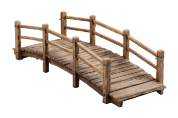 Wooden arched bridge with rustic fence
