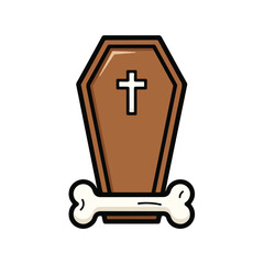 Obraz premium Brown wooden coffin with bone graphic design