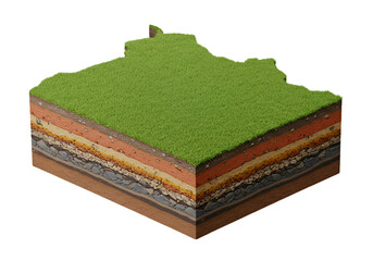 3D Cross Section of Earth Showing Layers and Green Grass on Isolated Transparent Background