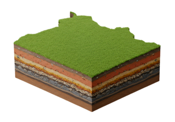 3D Cross Section of Earth Showing Layers and Green Grass on Isolated Transparent Background