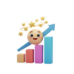 3D Illustration of an Animated Face With Rising Graph And Upward Arrow
