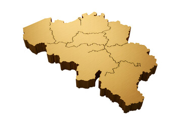 Fototapeta premium 3D Golden Belgium Map Isolated on a Black Background Illustration